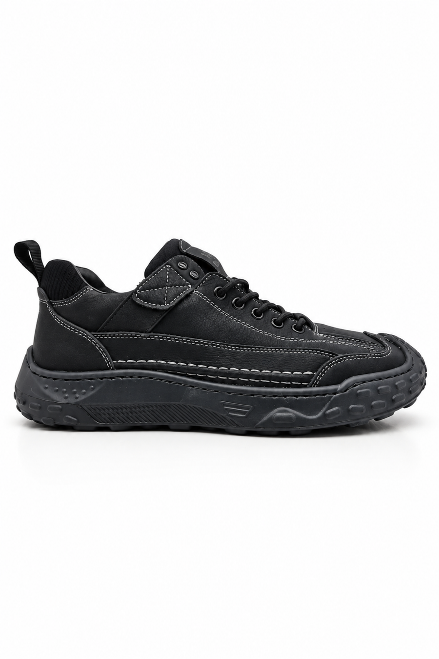 Siyah %100 Deri Erkek Sneaker Ayakkabı EVA Taban Tam Kalıp