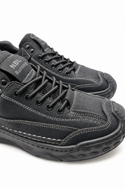 Siyah %100 Deri Erkek Sneaker Ayakkabı EVA Taban Tam Kalıp